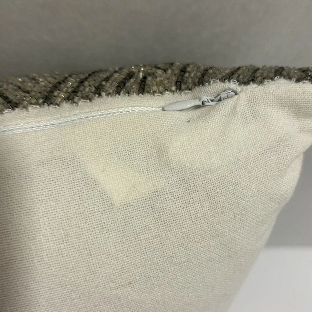 Hotel Collection Silver & Gray Beaded Pillow 11' x 11' EUC